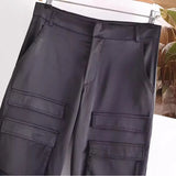 Daiiibabyyy   -  2024 spring and summer new women's fashion with pockets satin trousers retro high waist zip women's trousers