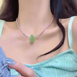 Daiiibabyyy Korean Summer Cute Handmade Pearl Flower Pendant Beaded Neck Clavicle Chain Choker Necklace For Women 2024 Vacation Accessories