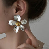 Daiiibabyyy  Exaggerated Glossy Flower Earrings for Women in Europe and America Stud Earring Light Luxury Temperament Fashionable Jewelry
