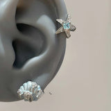 Daiiibabyyy  Shiny Starfish Shell Inlaid Zircon Earrings for Women Exquisite Metal Pentagram Irregular Hoop Earrings Seaside Vacation Jewelry
