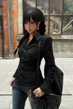 Daiiibabyyy  American Y2K Punk Retro Washed Denim Jacket Shirt Women New Slim Fit Skinny Casual Trendy Outerwear Top