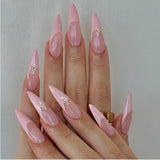 Daiiibabyyy  24pcs Black French Fake Nails Simple Rhinestone Design Long Stiletto False Nail Art Almond Press on Nails Tips Wearable Manicure