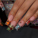 Daiiibabyyy  24pcs Vintage French Style Stripes Press On Nails Cartoon Ladybug Button Designs Coffin False Nails Blue Brown Plaid Fake Nail