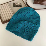 Bohemian Style Crochet Flower Knitted Hat Thin Korean Lace Woven Cap Apparel Accessories Handmade Hollowed Out Beanie Cap Girls