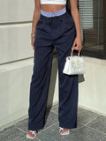 DAIIIBABYYY  -  Casual Patchwork Striped Striped Pants Office Lady Basic Mid-Waisted Wide Leg Pants Women 2025 Autumn Spring Streetwear