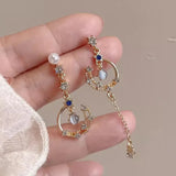 Daiiibabyyy  French Court Style Zircon Starry Moon Tassel Earrings Sparkling Crystal Star Jewelry for Women Party Exquisite Gifts