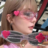 DAIIIBABYYY  -  Retro Y2K Style Oval Sunglasses for Women Fashion Heart Sports Goggles Popular Pink Cat Eye Sun Glasses Ladies Gafas De Sol