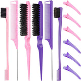 Daiiibabyyy  12-Piece Set of Three-Row Detangling Combs, Steel Needle Long Tail Combs, Eyebrow Brushes, Highlighting Combs, Hair Styling Tools for Creating Hairstyles