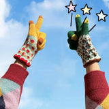 Daiiibabyyy  1 Pairs Ladies' Mittens Korean New Flower Kawaii Sweet Cute Versatile Knitted Gloves Thickened Velvet Warm Soft  Gloves For Girl