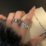 Daiiibabyyy  Fashion Silver Color Star Open Rings for Women Men Simple Zircon Irregular Adjustable Wide Couple Rings Party Jewelry Gifts