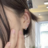 Daiiibabyyy  Silver Color Needle New Ladies Fashion High Quality Jewelry Double Row Crystal Zircon Round Silver Color Plated Hoop Earrings