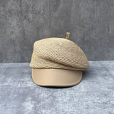 Daiiibabyyy  Summer Straw Cap PU Leather Women's Newsboy Cap Beret Hat Sun Cap Visor Travel Beach Hat
