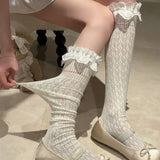 Daiiibabyyy  New Lolita Lace Edge Fishnet Thigh High Stockings Japanese JK Y2K Retro Ballet Socks for Women Summer Overknee Hosiery Stockings