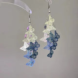 Daiiibabyyy  Blue Silver Gradient Hollow Butterfly Tassel Long Earrings Women's Vacation Style Artistic Fashion Jewelry