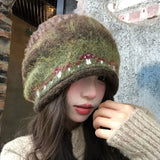 Daiiibabyyy  Casual Ethnic Style Fair Isle Style Knitted Hat Windproof Warm Winter Pullover Hat Coldproof Retro Beanies Hat Winter