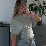 Daiiibabyyy  American Classic O Neck T Shirt Women Spring Summer Casual Slim Pullover Top Short Sleeved Street Fashion White Cropped Tee