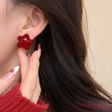 Daiiibabyyy  Red Love Heart Star Stud Earrings for Women Fashion Geometry Vintage Cute Charm Wedding Jewelry Accessories Anniversary Gift