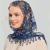 Daiiibabyyy  Simple Floral Printed Lace Triangle Scarf Embroidered Ethnic Style Lace Head Scarf for Women Lightweight Scarf Accessories
