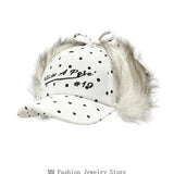 Daiiibabyyy  Earflap Baseball Hat for Girls Women Embroidery Furry Casual Hat for Sports Gym Mountain Camping Hat Outdoor Activity
