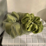 Daiiibabyyy  Green Satin Tulle Hair Scrunchie Sweet Minimalist Ponytail Holder Elastic Hair Band for Women Girls