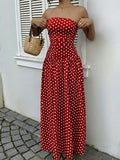 Daiiibabyyy  Elegant strapless waist cinching slimming dress with polka dot sexy off shoulder spring/summer new A-line skirt