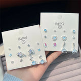 DAIIIBABYYY  -  Blue Pink Butterfly Bow Pearl Stud Earrings Set for Women Fish Tail Aurora Planet INS Korean Fashion Sweet Girls Earring Jewelry
