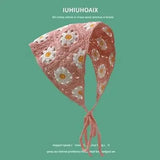 Daiiibabyyy  Women's Headscarf Dopamine French Mint Mambo Style Knitted Flower Triangular Headscarf Country Style Seaside Photo Girl Headband