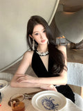 Daiiibabyyy  French Elegant Heavy Work Handmade Rhinestone Dress Women Velvet Sexy Slim Long Dress Evening Gown Fashion High Waist V-Neck