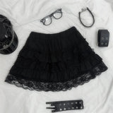 Daiiibabyyy  Goth 2Piece Set Y2k Slim Lace Sweet Womens Dresses Short Sleeve Button Party Dress Harajuku 90s Emo Grunge Summer Lolita Suit