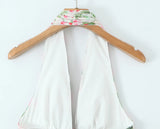 Daiiibabyyy  Sexy Floral Leaves Print Pleated Ruched Halter Dress Women Deep V neck Slim Low Waist Swing Ball Gown Backless Mini Dresses Robe