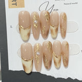 Daiiibabyyy 10pcs detachable handmade artificial nails Maillard press on acrylic nails almond brown coffee ballet false nail for fall winter