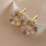 Daiiibabyyy  Elegant Vintage-Style Golden-Tone Synthetic Zirconia Circle Dangle Earrings for Women Versatile Design Jewelry Gifts