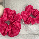 DAIIIBABYYY  -  Pink plaid pleated intestine ring hair ring size version temperament fabric head flower ponytail hair rope Korean version new