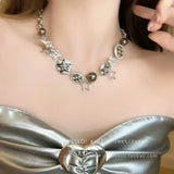 Daiiibabyyy  Gothic Punk Rose Necklace Choker Fashion Exaggerated Niche Personality y2k Jewelry for Women Lady Party Cosplay Accessories