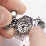 DAIIIBABYYY  -  Personalized Crystal Flower Mini Finger Watch Ring Elastic Strap Couple Rings Vintage Clock Roman Quartz Watch Ring Women Girls