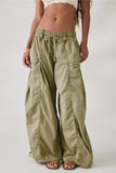 Daiiibabyyy  Women Vintage Loose Wide Leg Cargo Pants Elastic Waist Drawstring Big Pocket Long Trousers Spring Autumn Street Casual Pants