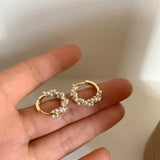 Daiiibabyyy  French Temperament Imitation Pearl Twisted Circular Ear Buckle Hoop Earrings Elegant Sweet Fashion Jewelry for Women