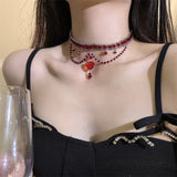 DAIIIBABYYY  -  Multi-layered necklace new red crystal heart necklace