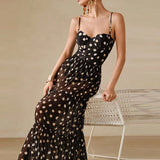 Daiiibabyyy  Fashion Dot Print Bikini Outfits Elegant Hight Waist Slim Long Skirt Suit Sexy Off Shoulder Sleeveless Bodysuit & Skirt Set
