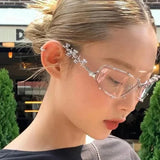 DAIIIBABYYY  -  Rhinestone Metal Oval Shades Women Men Shiny Diamonds Sunglasses 2024 Unisex Bling Eyeglasses Frames Fashion Eyewear Glasses