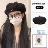 Daiiibabyyy  Women's Beret Hat Integrated Fashion Simulation Hair Extension Long Straight Fake Hair with Cap Asian Fiber Hats