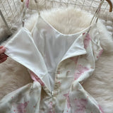 DAIIIBABYYY  -  Elegant Butterfly Print Mesh Spliced Ruffle Sleeveless Chic Straps Slim Slip Dresses French Women High Street Summer Clothing