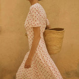 Daiiibabyyy  Fashion Hight Wasit Party Women Dress V-neck Short Sleeve Seaside Vacation Dress Elegant Polka Dot Printed Bohemian Long Dress
