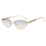Daiiibabyyy  Fashion Trendy Retro Cat Eye Sunglasses Women Luxury Designer Vintage Style Chic Frameless Metal Small Triangle Eyewear