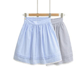 Daiiibabyyy  Spring French Style Fresh Slimming Blue Striped Lace Trimmed High Waist A-Line Short Skirt Half Skirt For Woman Casual HMJ9