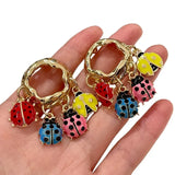 Daiiibabyyy  Dopamine colorful insect pendant earrings circle beetle tassel earrings