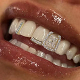 Daiiibabyyy  European And American Hollowed-Out Double-Layered Four-Leaf Clover Braces, A Popular And Stylish Hip-Hop Dental Accessory.