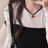 DAIIIBABYYY  -  Glass Bead Neckchain Vibrant Color Pearl Drop Pendant Necklace Stylish Choker Ornament Anniversary Birthday Gift D0LC