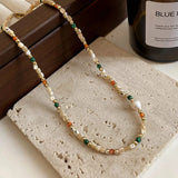 Daiiibabyyy  Natural Stone Baroque Freshwater Pearl Beaded Choker Necklac For Women Party Elegant Trendy Jewelry Gifts
