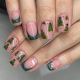 DAIIIBABYYY  -  24pcs Short Red Fake Nails Christmas Snowflake Shiny Sliver Powder False Nail Tips Short Ballet French Press on Nails for Girls